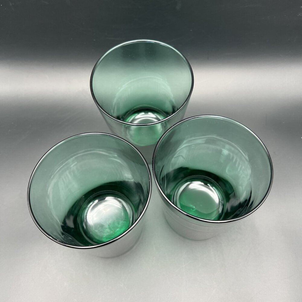 Libbey Juniper Green Glass Tumblers Set of 3 Heavy Glasses VTG Stackable - Picture 7 of 12